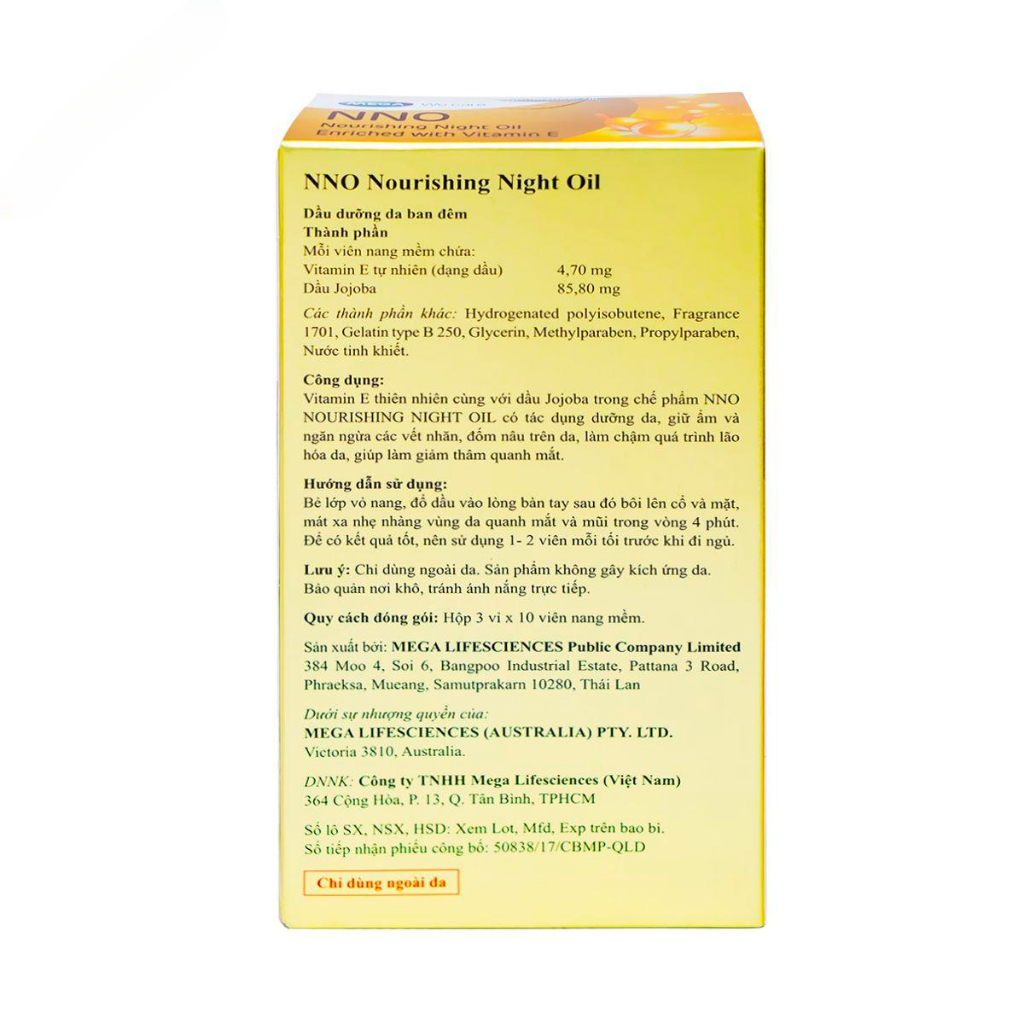 Serum dưỡng da ban đêm NNO Nourishing giữ ẩm, ngừa nếp nhăn - Hộp 3 vỉ x 10 viên