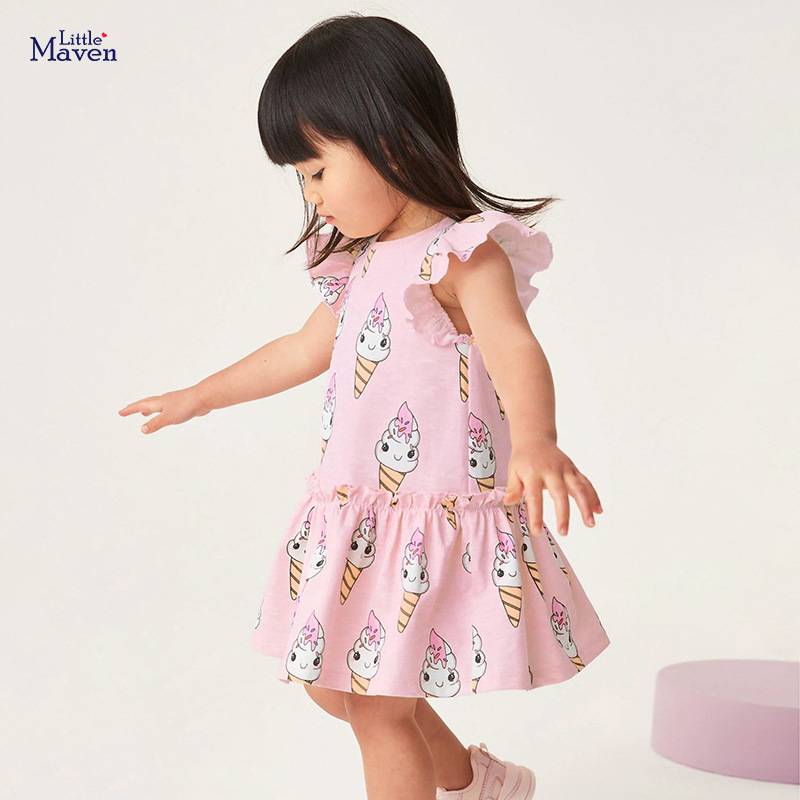 Váy Little Maven bé gái hồng kem