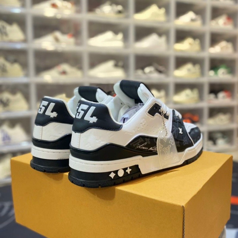 Giày LV Trainer54 Trắng Đen Da Thật Lai Au