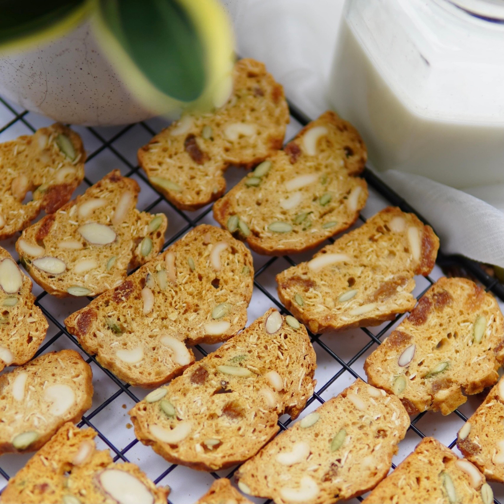 Bánh Biscotti ăn kiêng vị Dừa Baker Baking không đường cho mẹ bầu, người tiểu đường, healthy eatclean ăn vặt 100-250