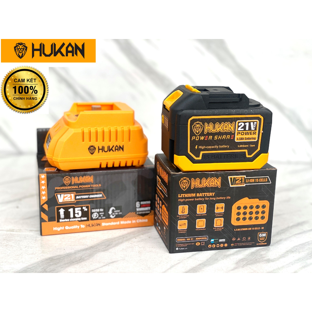 Bộ Pin và sạc nhanh Hukan chính hãng 10 cell 15cell sử dụng chân pin phổ thông thế hệ mới có đèn báo pin