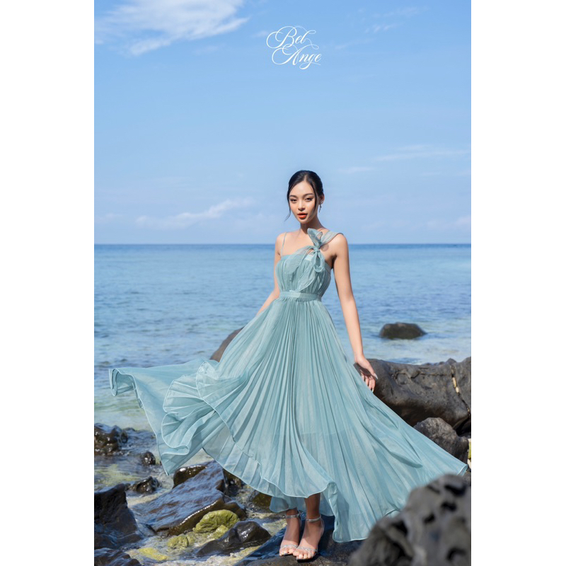 Bel Ange - Đầm dập ly dáng dài màu xanh Jade Dress