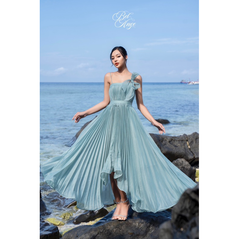 Bel Ange - Đầm dập ly dáng dài màu xanh Jade Dress