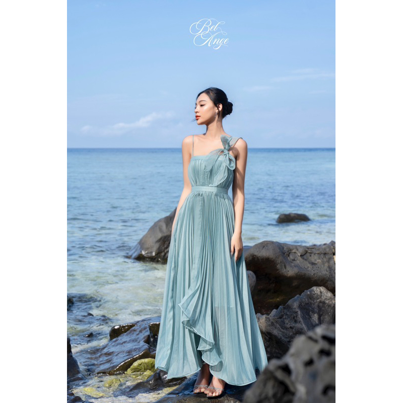 Bel Ange - Đầm dập ly dáng dài màu xanh Jade Dress