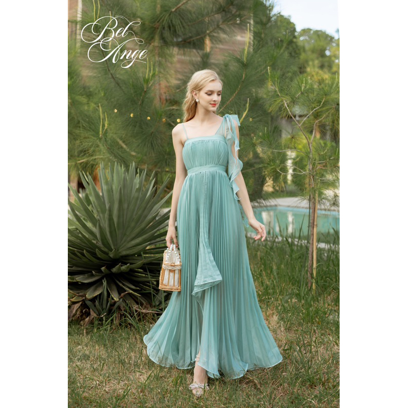 Bel Ange - Đầm dập ly dáng dài màu xanh Jade Dress