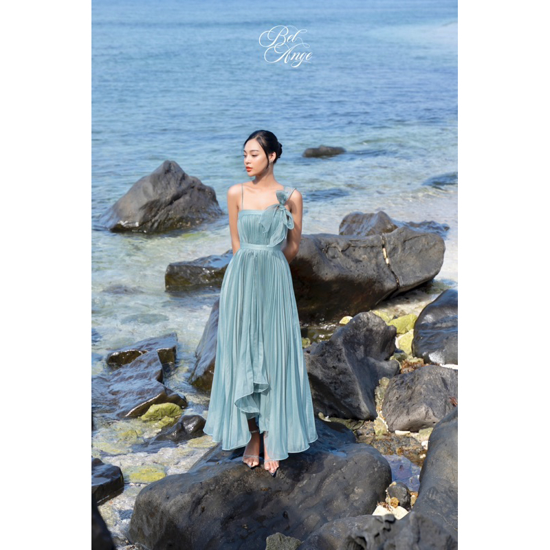 Bel Ange - Đầm dập ly dáng dài màu xanh Jade Dress