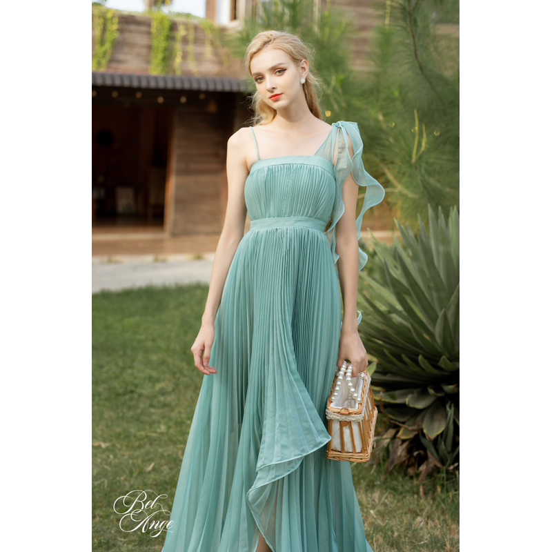 Bel Ange - Đầm dập ly dáng dài màu xanh Jade Dress