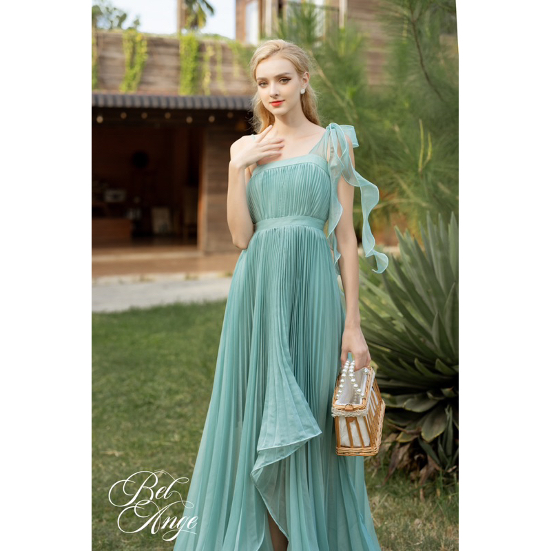 Bel Ange - Đầm dập ly dáng dài màu xanh Jade Dress