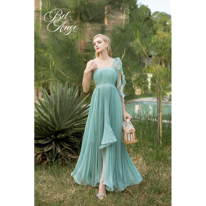 Bel Ange - Đầm dập ly dáng dài màu xanh Jade Dress