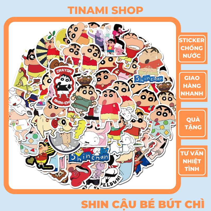 50 Sticker Shin cậu bé bút chì hình dán chống nước trang trí điện thoại laptop vali STK.010