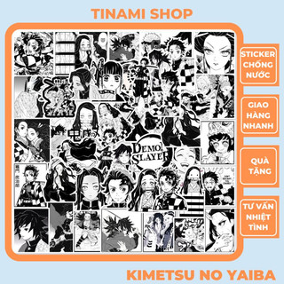 50 Sticker Kimetsu no Yaiba Tanjiro trắng đen hình dán chống nước dùng trang trí điện thoại laptop vali