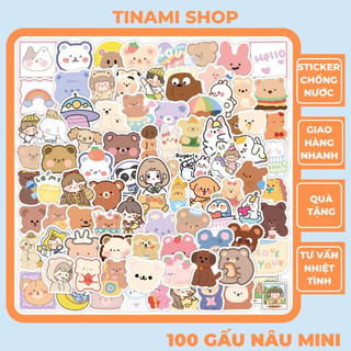100 Sticker gấu nâu mini dễ thương cute dùng trang trí điện thoại laptop vali máy tính STK.016