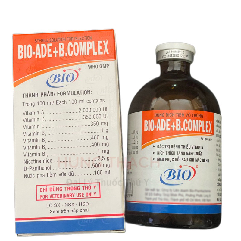 BIO ADE Bcomplex 100ml kích thích thèm ăn, thiếu vitamin, phục hồi nhanh, sinh sản tốt vật nuôi, thú cưng