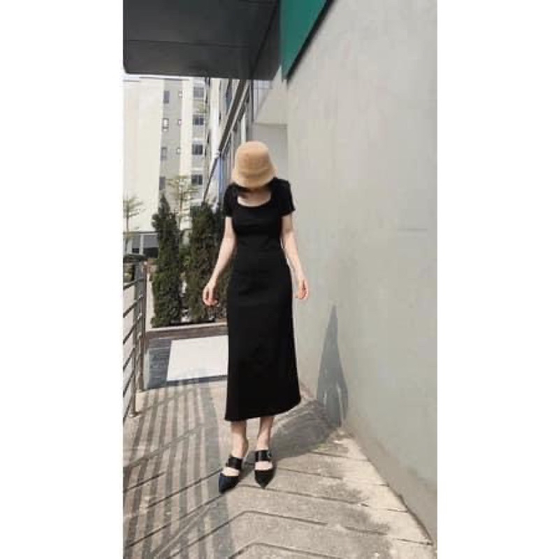 💥sỉ💥váy cho con ti- váy bầu -Đen cổ U chân xoè