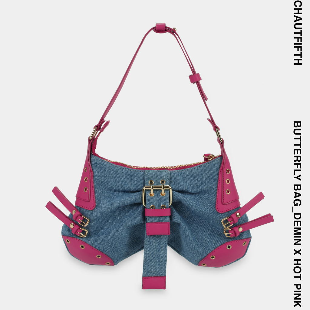 Túi xách BUTTERFLY màu denim phối hồng hot pink - CHAUTFIFTH