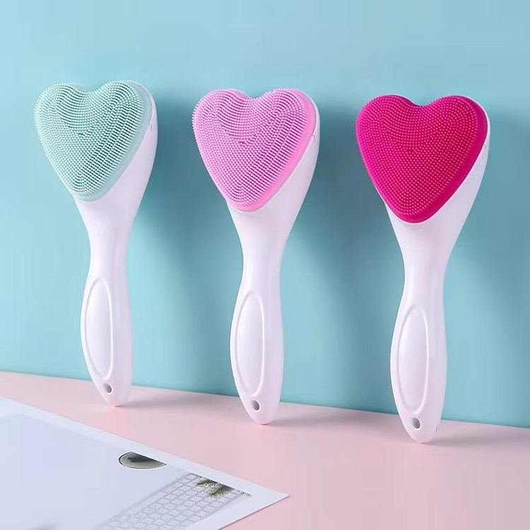 Cọ Rửa Mặt Lông Mềm Silicon Hình Trái Tim Làm Sạch Sâu Loại Bỏ Bụi Bẩn Trên Da 15cm