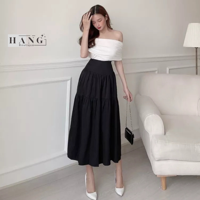 Chân Váy Midi Bảng Lưng Lớn, Chân Váy Dài Tầng Sang Chảnh