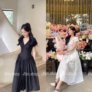 Váy đầm dáng dài cổ V, váy ba lỗ, váy 2 dây dài thiết kế cúp ngực 004
