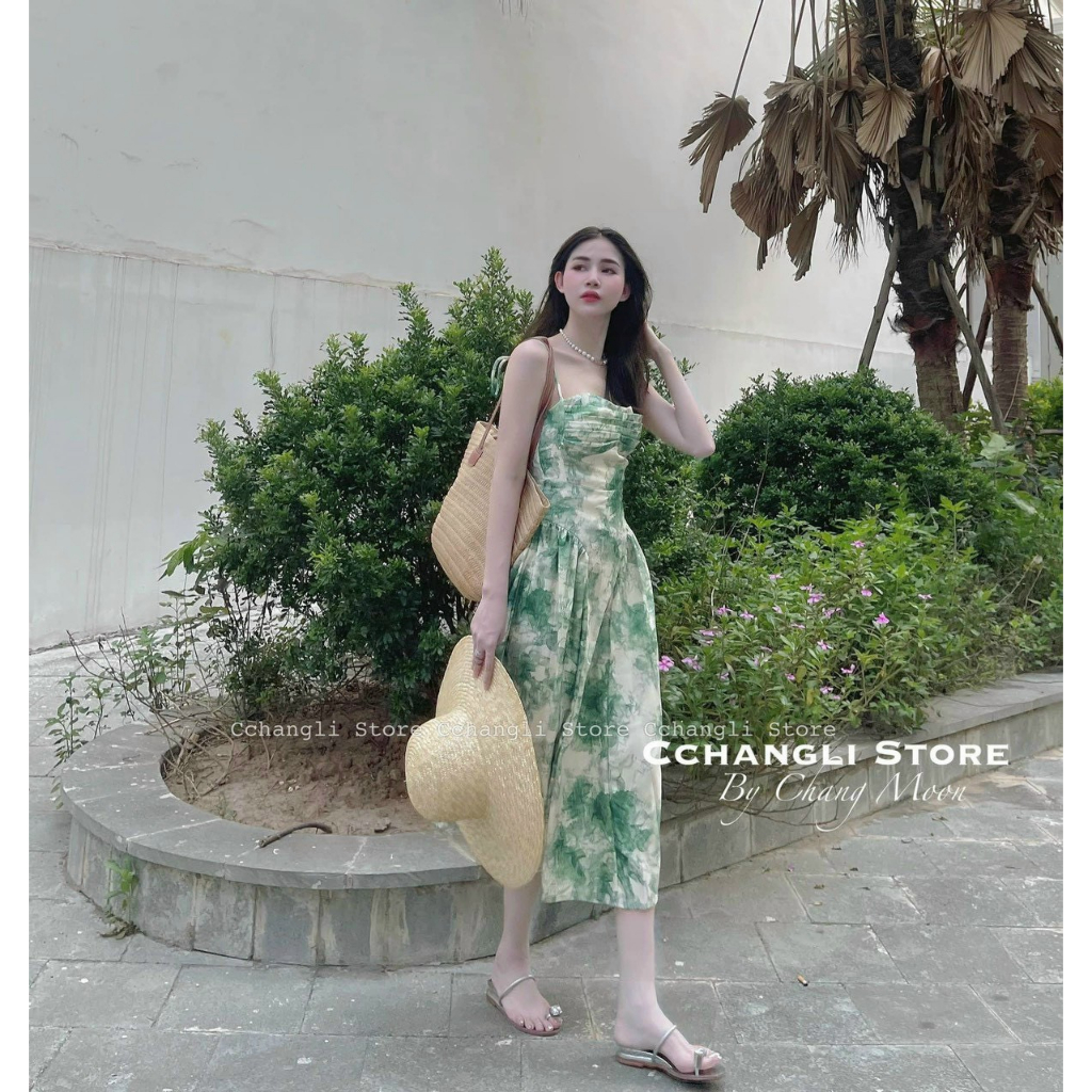 Đầm maxi 2 dây, dự tiệc thời trang nữ chất lụa ý dập có mút không tay dáng váy dài xoè in hoa sang trọng