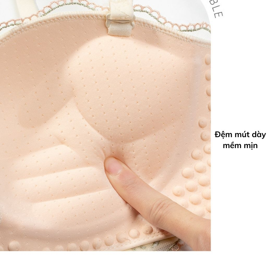 Áo ngực nữ không gọng chất liệu ren kết hợp su đệm mút bàn tay nâng ngực tạo khe sexy quyến rũ DEVARI A284
