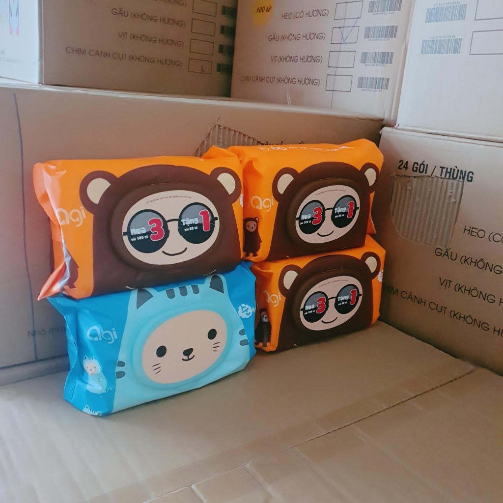 COMBO 3 GÓI TẶNG 1 GÓI KHĂN ƯỚT AGI 100 TỜ KHÔNG MÙI