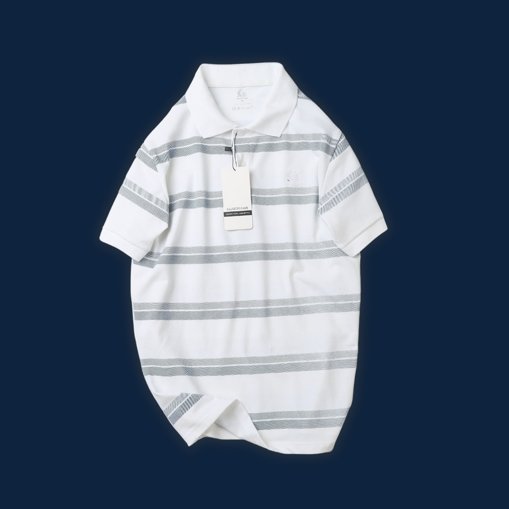 Áo Thun Nam Polo Sọc Logo Thêu G22 gugostar, Form Dáng Đẹp, Co Giãn 4 Chiều