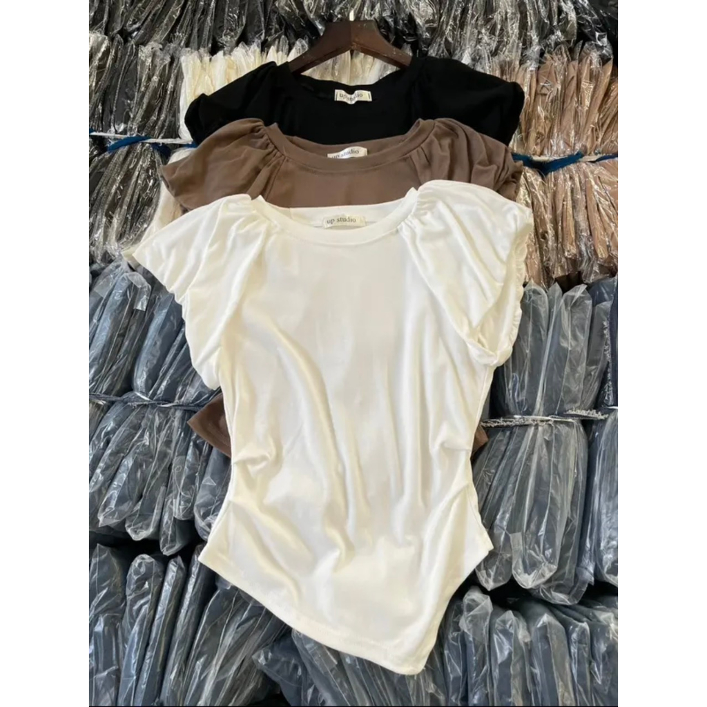 Áo tay bồng nhún eo chất thun zip 247plus - Ao828_P12K1