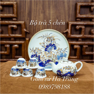 Bộ ấm chén mini gốm sứ Bát Tràng cao cấp họa tiết sen phú quý