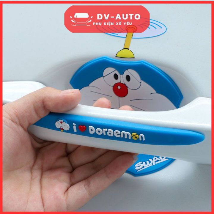 Bộ dán hõm xe hơi  cute, dễ thương hình Vịt Sally, Doremon, Pikachu,... dán hõm xe, tay nắm chống xước
