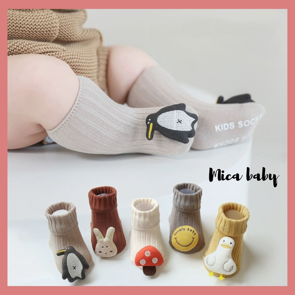Tất cao cổ chống trơn trượt cho bé gắn hình thú đáng yêu cho bé T43 Mica baby