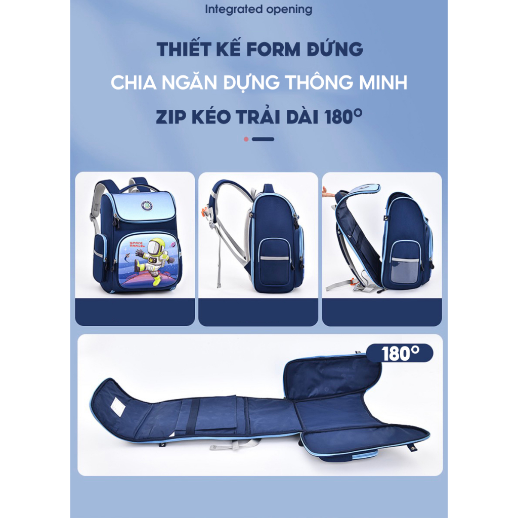 Balo chống gù cho bé đi học tiểu học form hộp đứng nhiều ngăn vải oxford cao cấp BF18-106