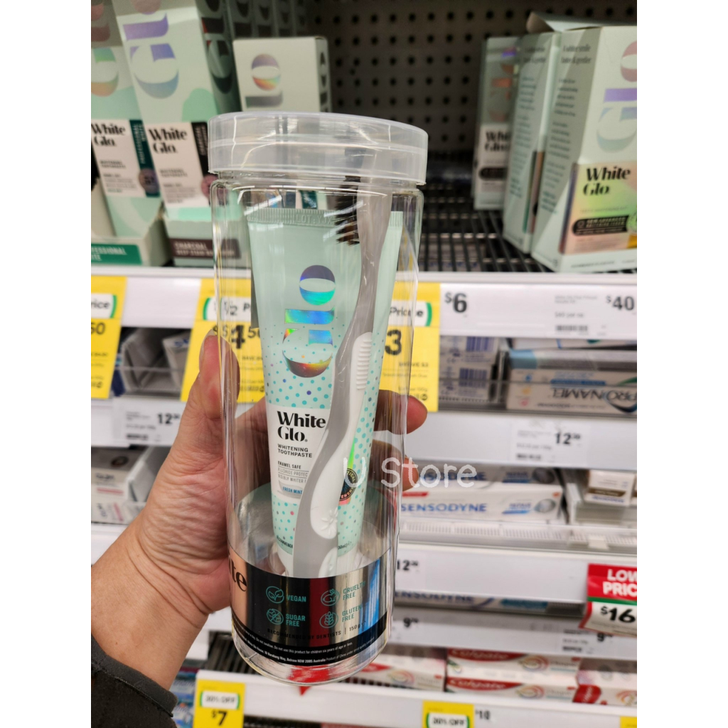 Set kem đánh răng và bàn chải White Glo Whitening 150g