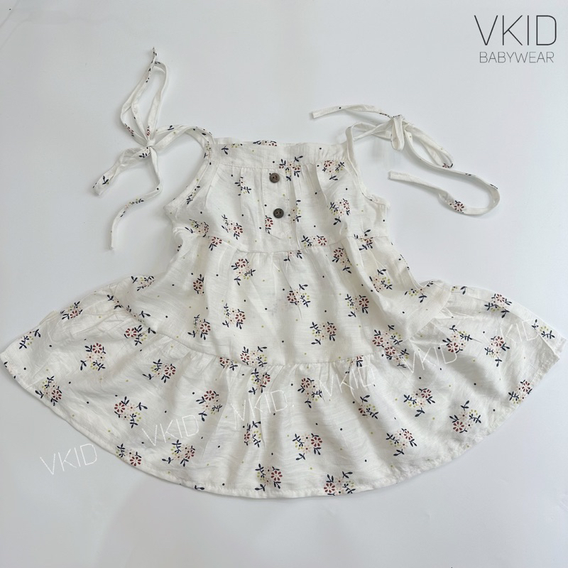 V5 Váy 2 dây họa tiết hoa nhí xinh xắn cho bé gái chất thô đũi mát mẻ size 8-16kg