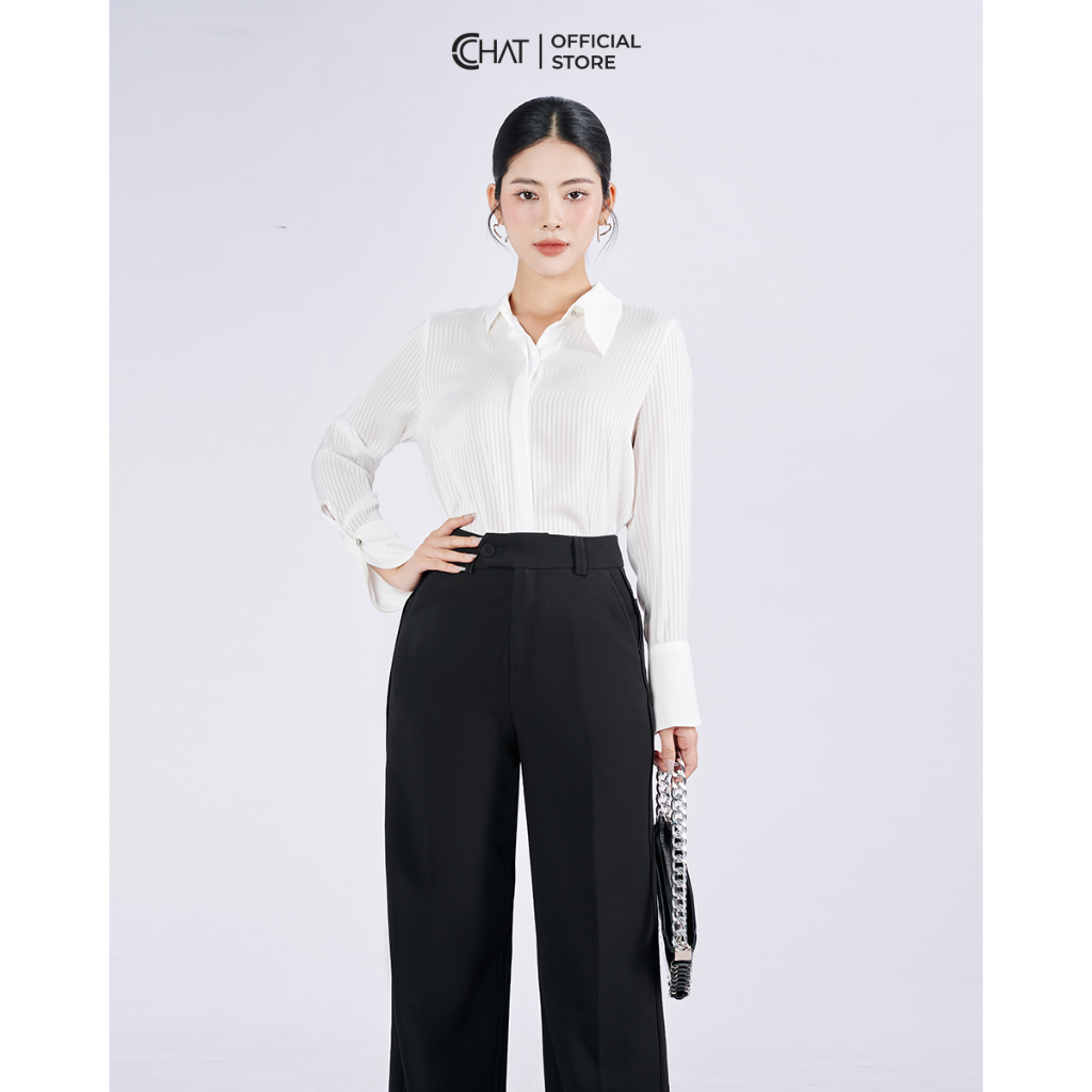 Áo Sơ Mi Nữ Kiểu Cổ Lệch Dáng Suông Chất Voan Cao Cấp Mềm Mịn 53FDV8023ST