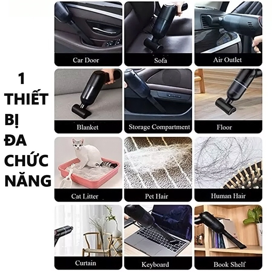 Máy hút bụi cầm tay mini, máy hụt bụi không dây đa năng lực hút 15.000PA công suất 120W
