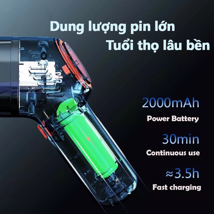 Máy hút bụi cầm tay mini, máy hụt bụi không dây đa năng lực hút 15.000PA công suất 120W
