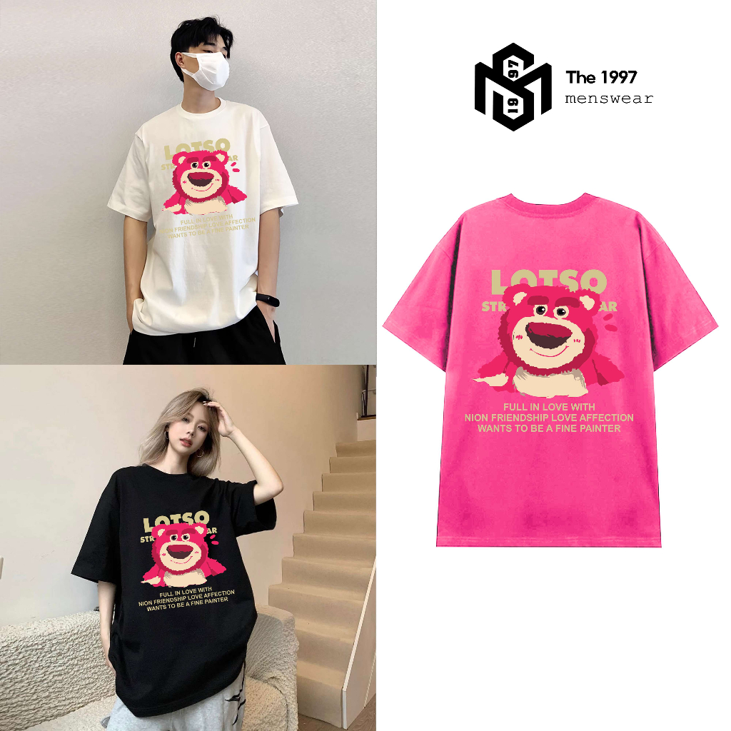 Áo thun nam nữ hình gấu hồng LOTSO local brand Unisex form rộng, chất vải thun cotton 100% THE1997