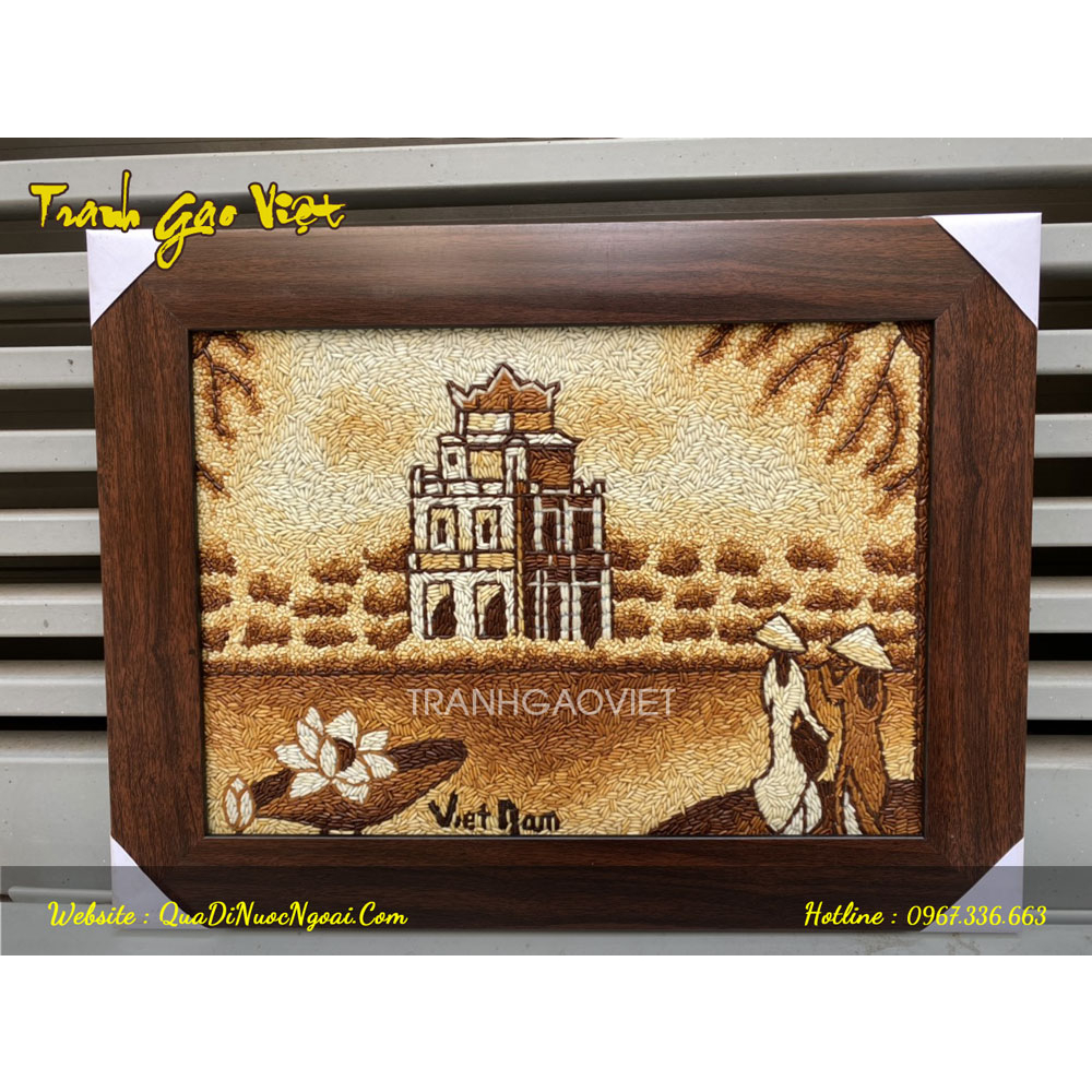Tranh gạo Tháp Rùa mẫu 2