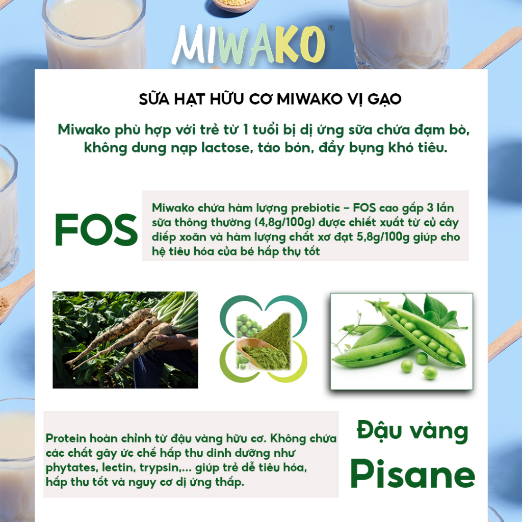 Sữa Công Thức Hạt Thực Vật Hữu Cơ Miwako Vị Gạo Hộp 400g x 4 Hộp - Miwako Official Store