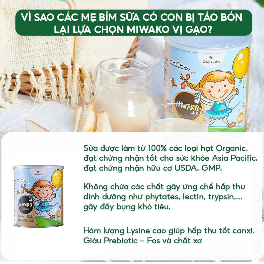 Sữa Công Thức Hạt Thực Vật Hữu Cơ Miwako Vị Gạo Hộp 400g x 4 Hộp - Miwako Official Store