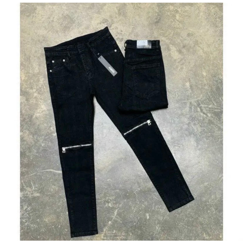 Quần bò jean nam dài đen rách gối vá thỏ   đẹp cá tính,form bó nhẹ chất denim co giãn thoải mái