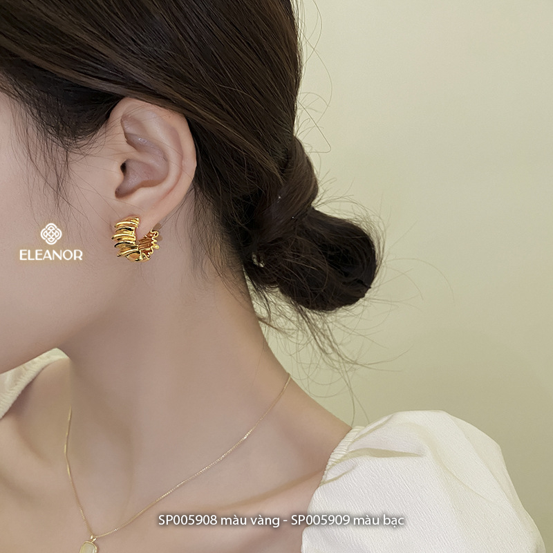 Bông tai nữ chuôi bạc 925 Eleanor Accessories hình tròn viền cong xoắn phụ kiện trang sức 5908