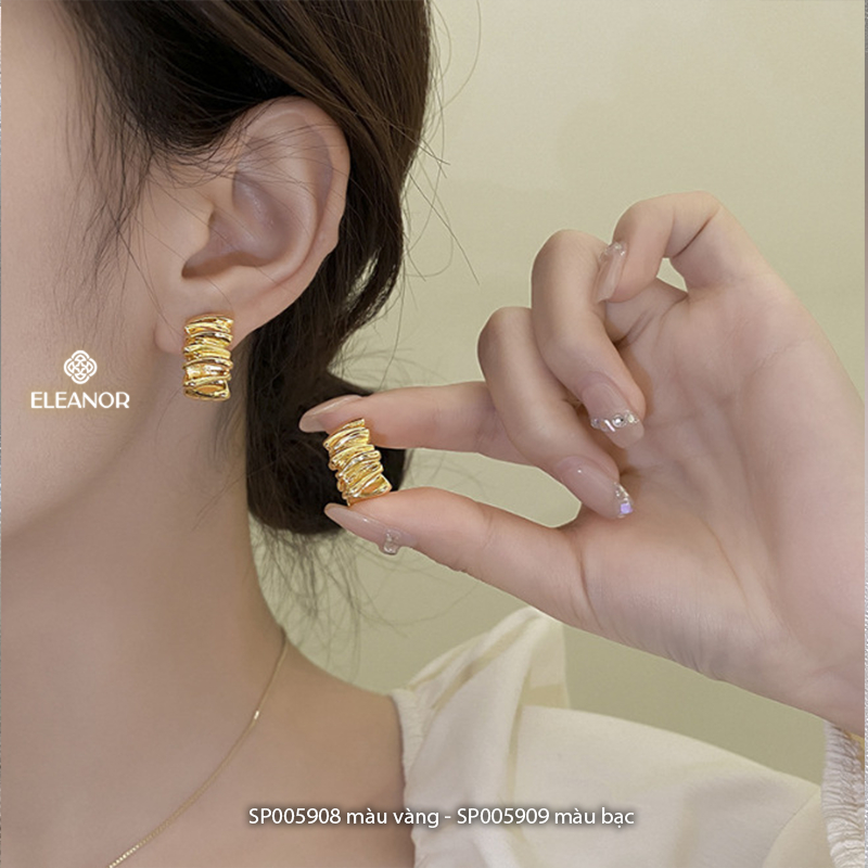Bông tai nữ chuôi bạc 925 Eleanor Accessories hình tròn viền cong xoắn phụ kiện trang sức 5908