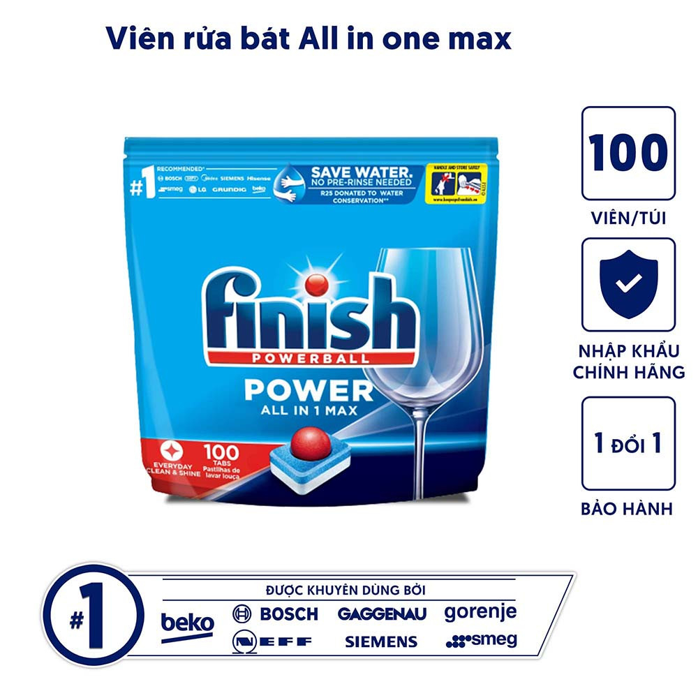 Viên rửa bát Finish All In One Max 100 Viên và 30 viên - Nhập khẩu chính hãng