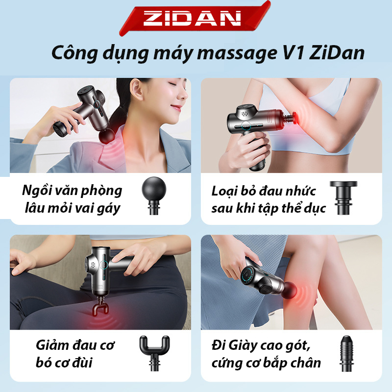 Máy massage cầm tay V1 ZiDan 32 chế độ giảm đau mỏi cơ bắp mát xa lưng vai cổ gáy mat xa toàn thân có đèn led