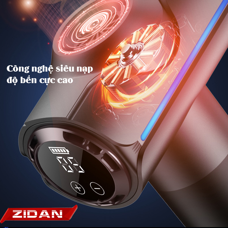 Máy massage cầm tay chính hãng ZiDan cao cấp lực đấm siêu mạnh 12800 vòng/phút,pin 4000 Mah 6 đầu 20 chế độ