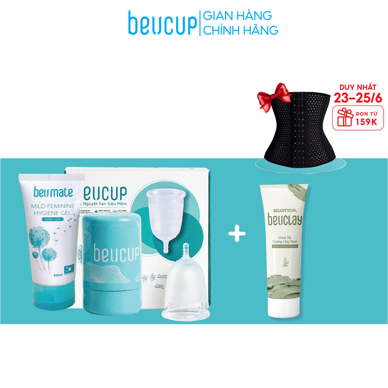 [MUA 1 TẶNG 1 DUY NHẤT 22-26/6]Cốc nguyệt san BeUcup tặng 1 tuýp mặt nạ đất sét BeUclay 70g