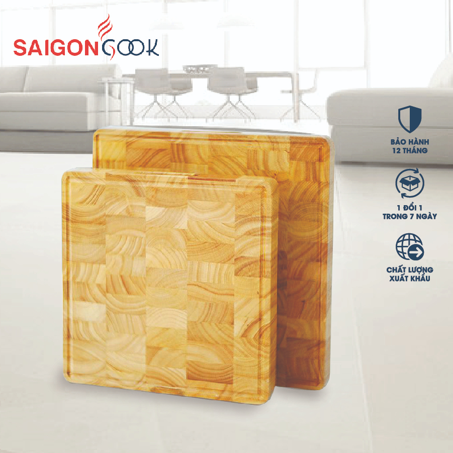 Thớt Saigoncook hình vuông gỗ cao su cao cấp
