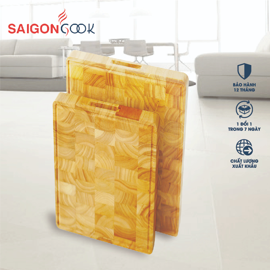 Thớt Saigoncook hình chữ nhật gỗ cao su cao cấp 350*250*30mm