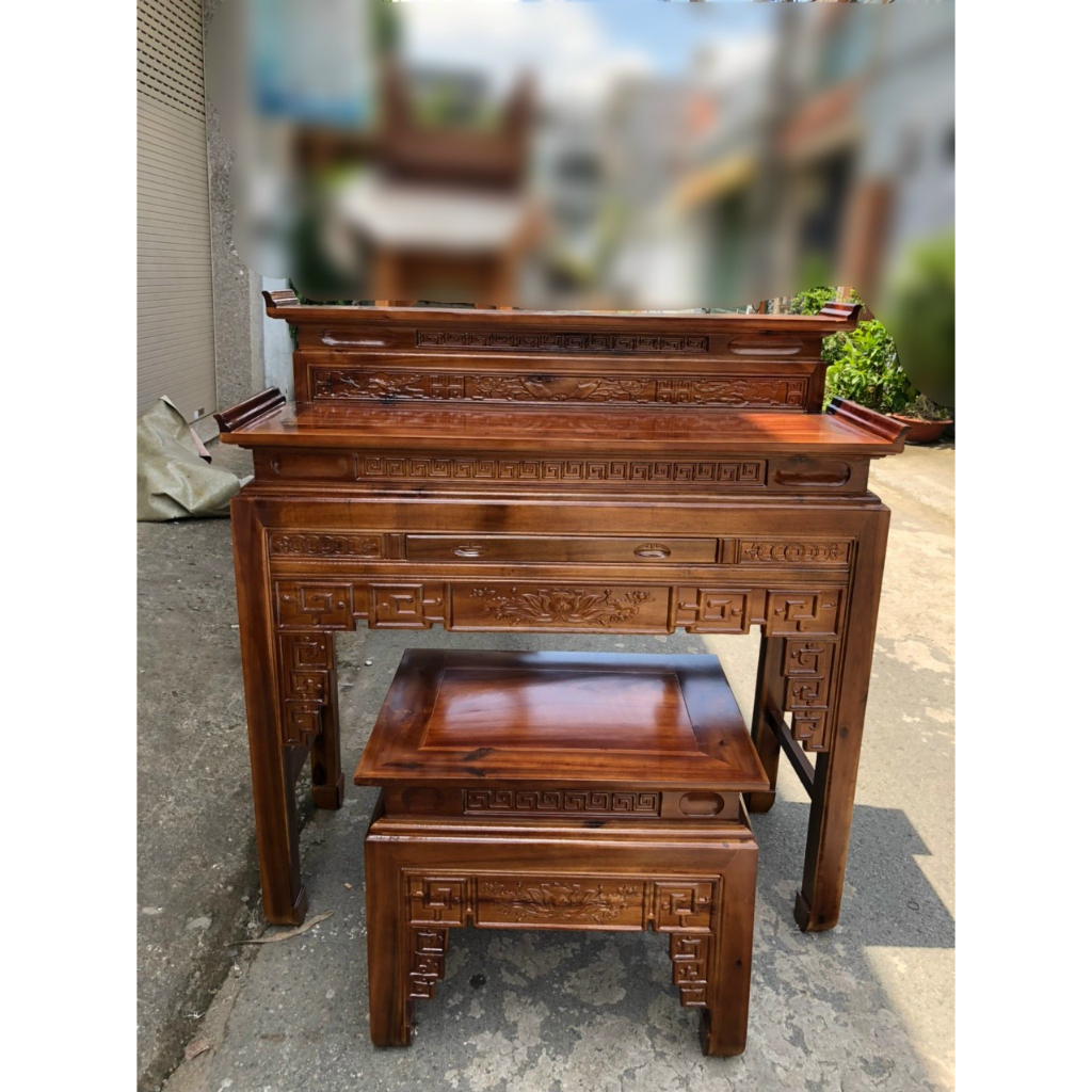 Bộ án giang thờ 2 tầng gỗ tràm bông vàng,bàn thờ gia tiên,bàn thờ bàn cúng